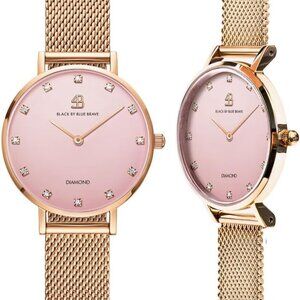 Women's Green Watch 28mm Sunray Dial Rose Gold Mesh Band Diamond Markers